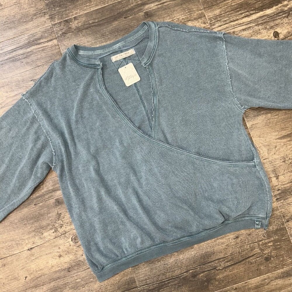 NWT We The Free People Anyway Surplice Sweater Top Women Size Small Deep Teal